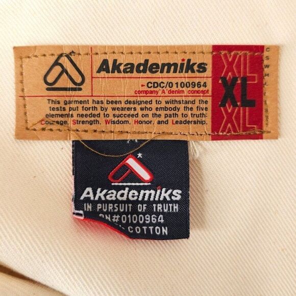 Vintage Akademiks Denim Jacket Mens Size XL Cream Y2K Oversized Streetwear - Picture 5 of 6